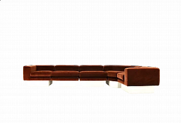 Modular sofa in brown suede and wood, 1980s