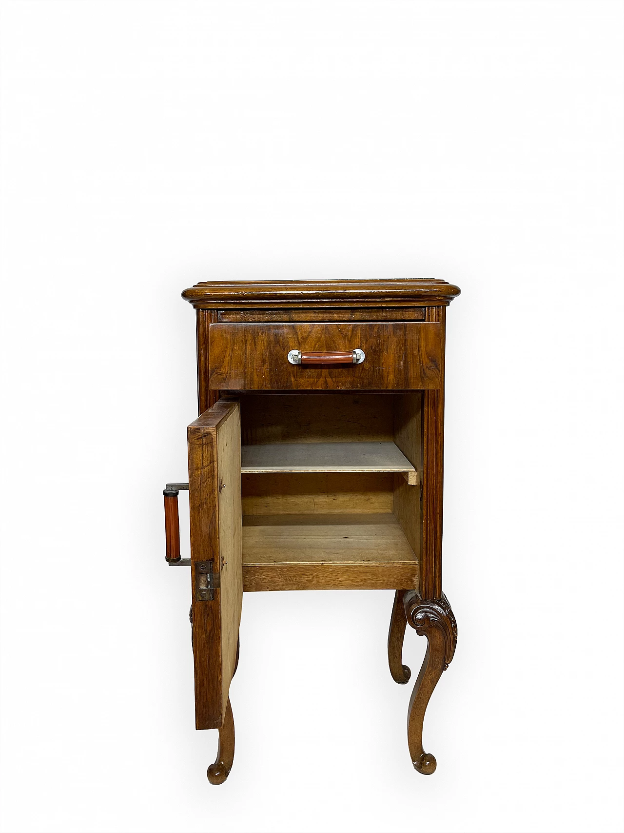 Pair of walnut bedside table with black veined marble top, 1930s 23