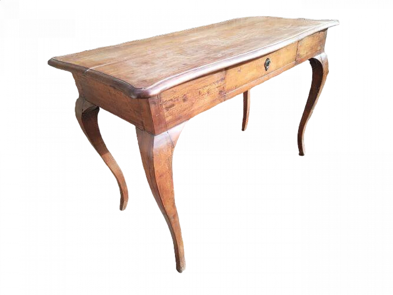 Walnut desk with central drawer and wavy legs, 18th century 4