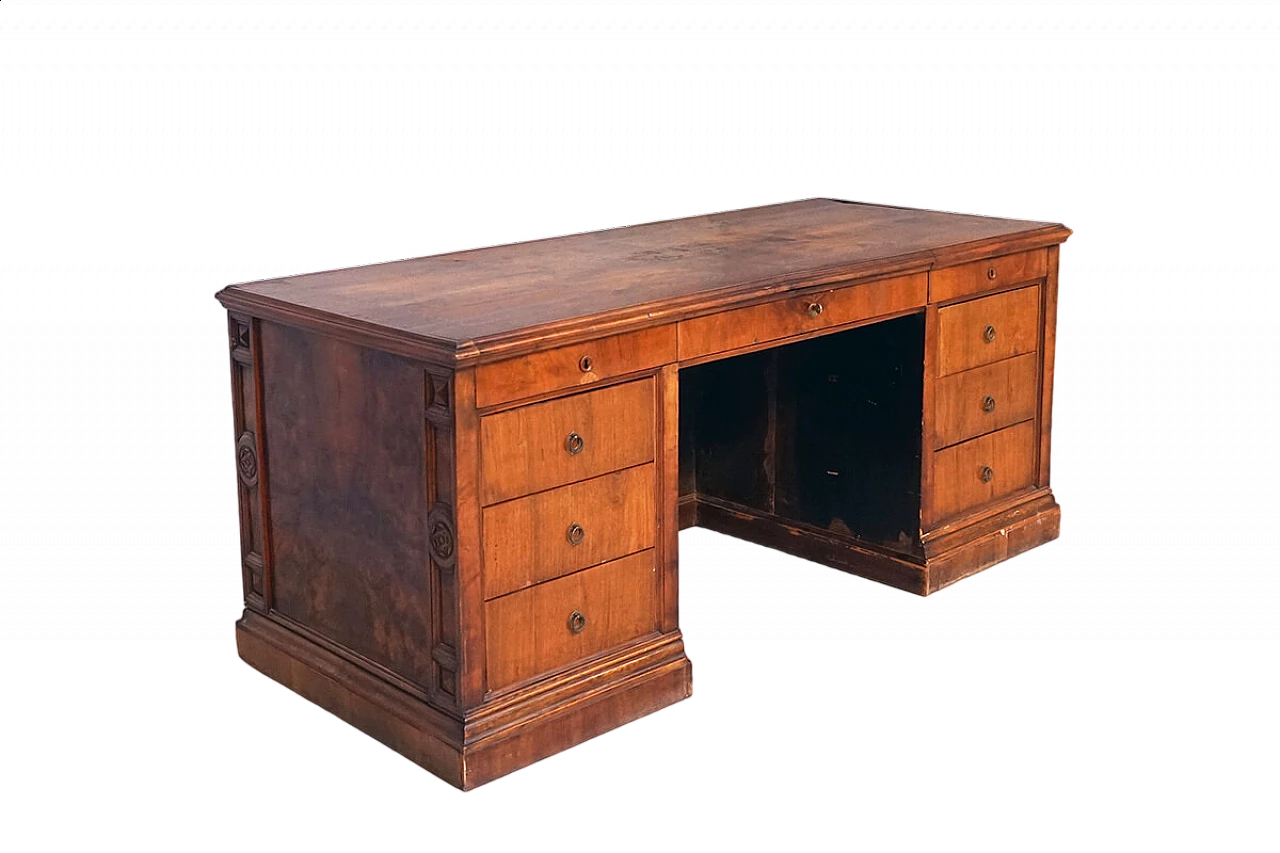 Walnut and briarwood desk with seven drawers, late 19th century 11