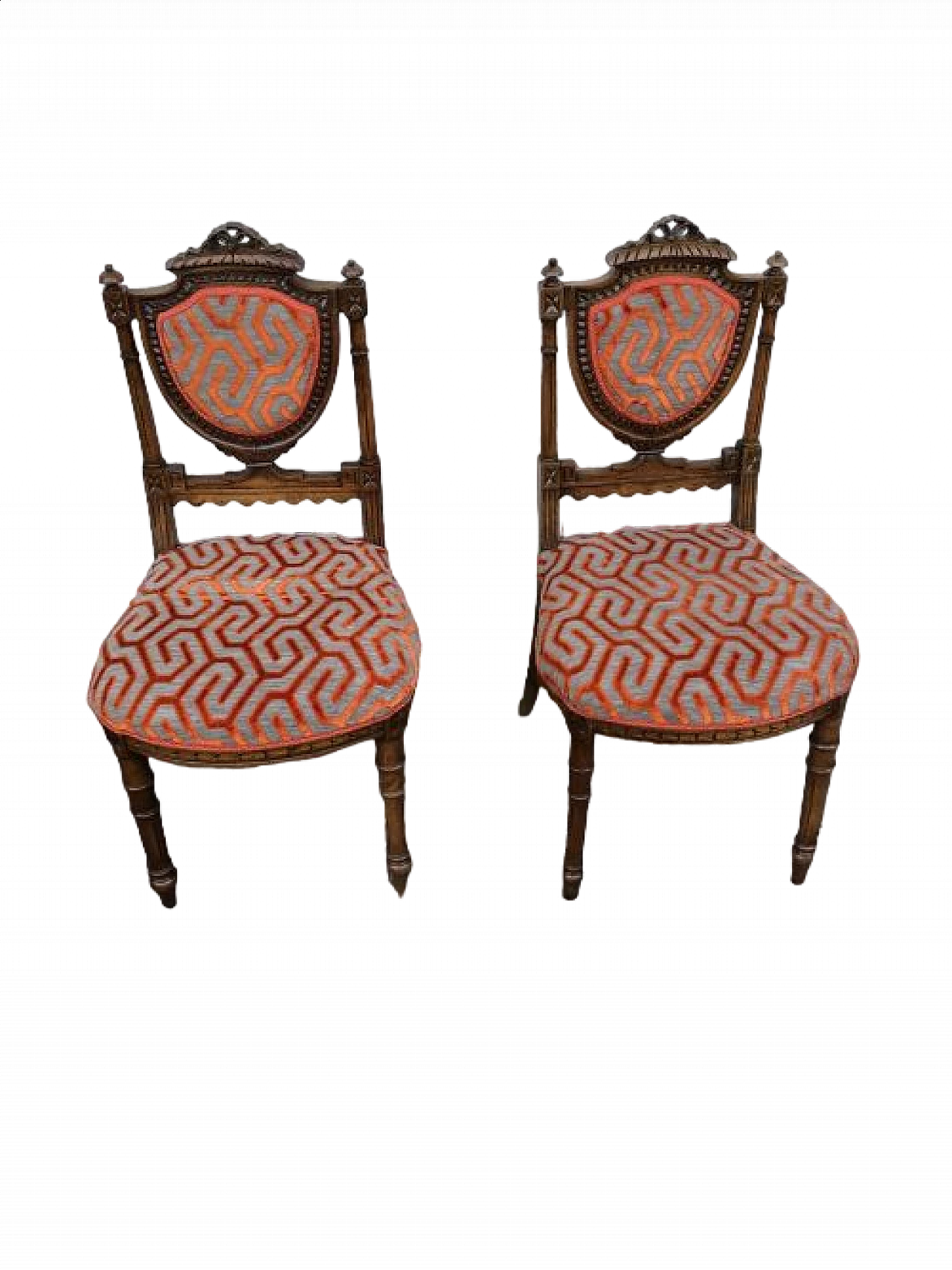 Pair of walnut chairs with velvet seat, late 19th century 5