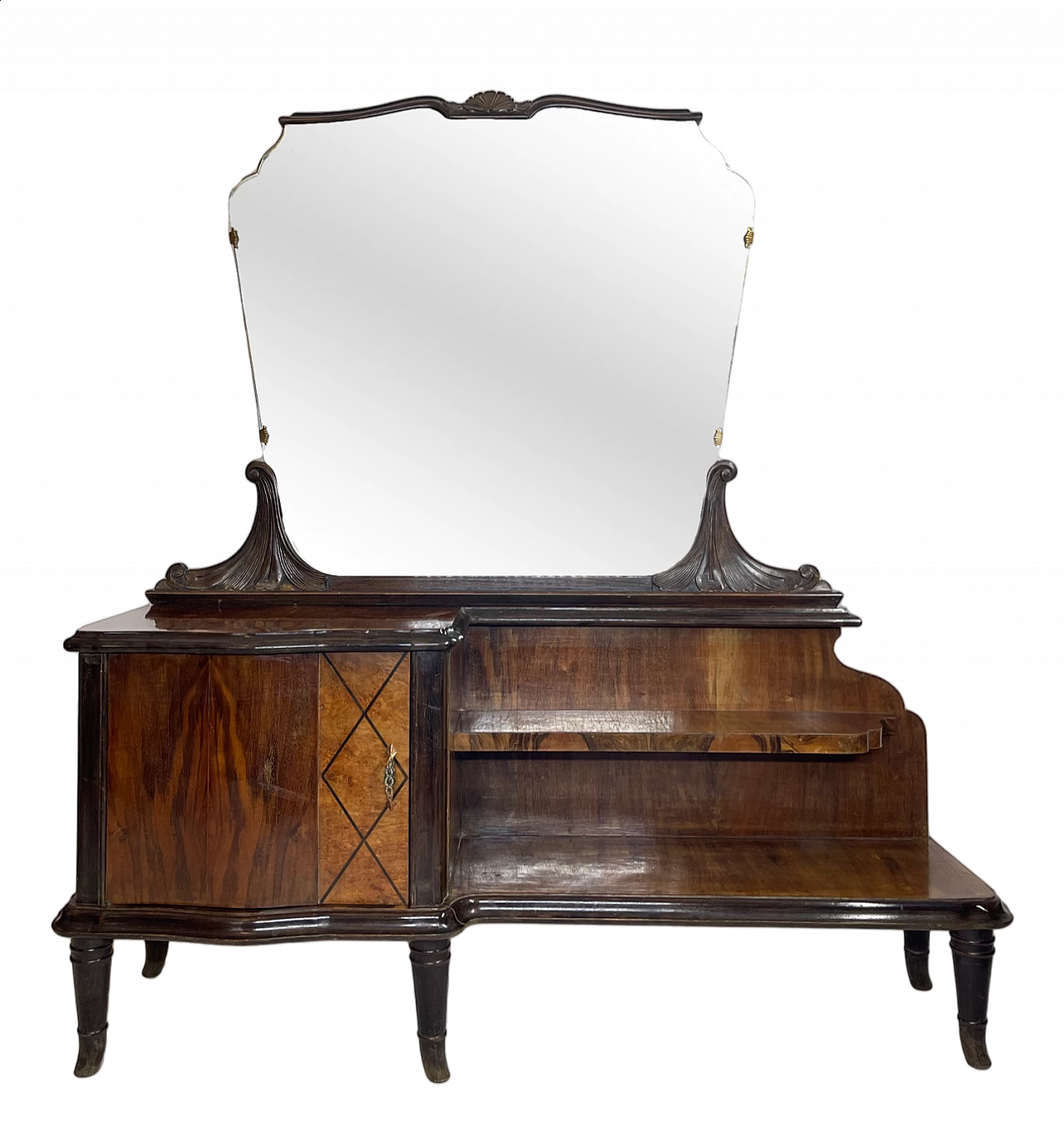 Walnut vanity table with five turned feet, 1950s 19