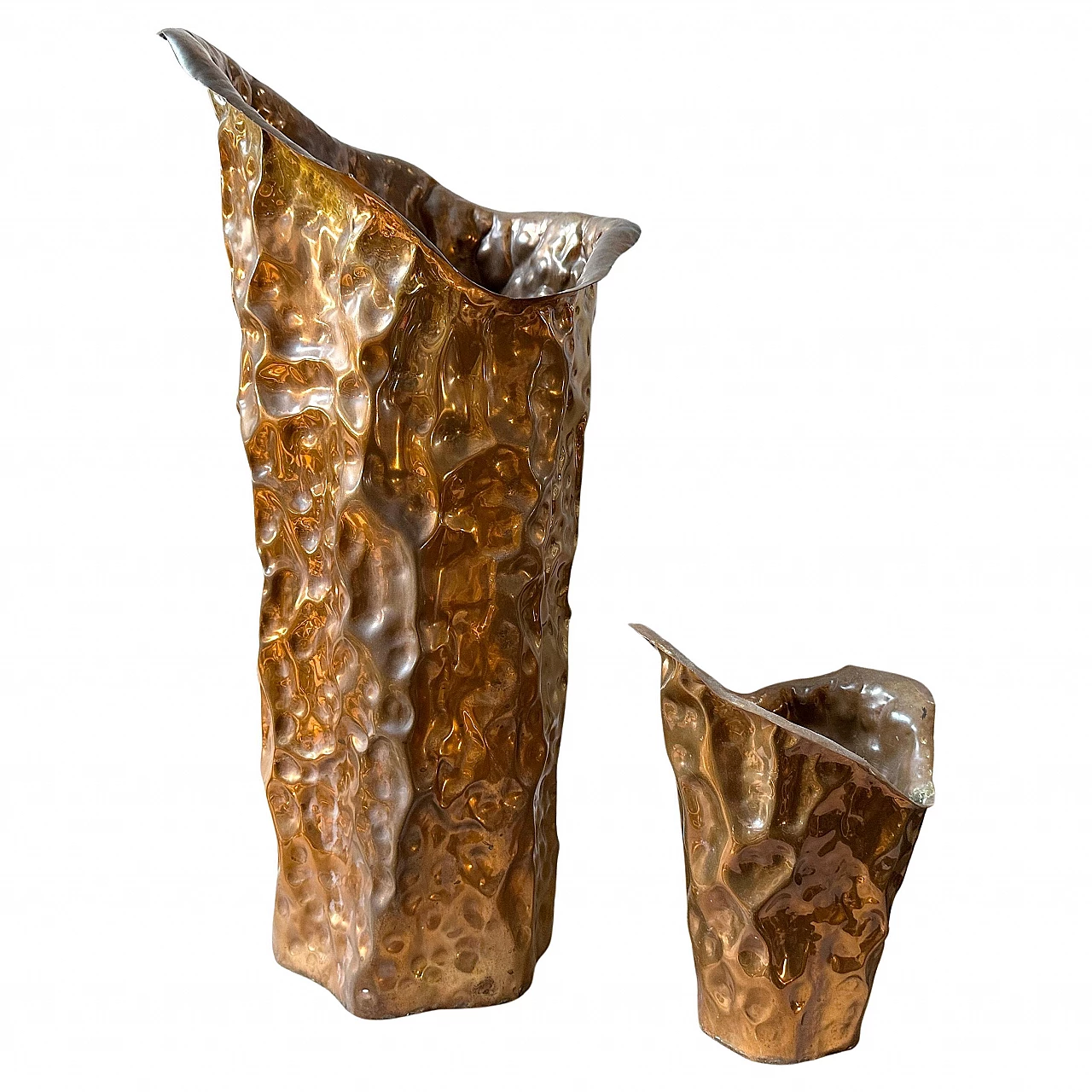 Pair of Brutalist copper vases by Angelo Bragalini, 1960s 1