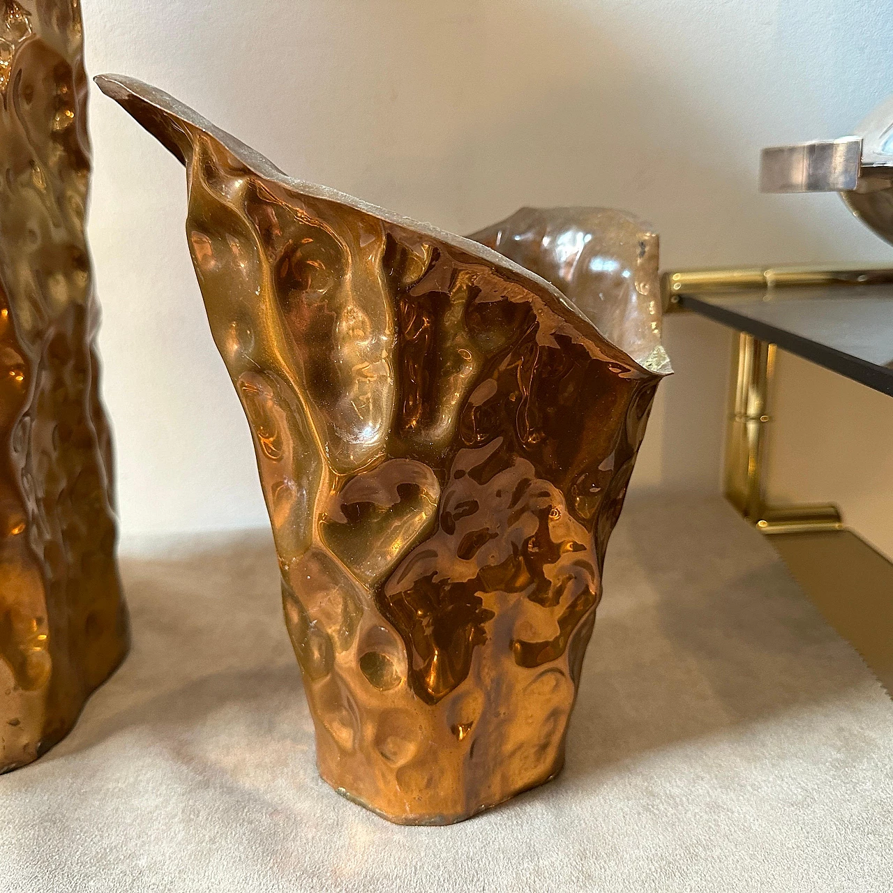 Pair of Brutalist copper vases by Angelo Bragalini, 1960s 3