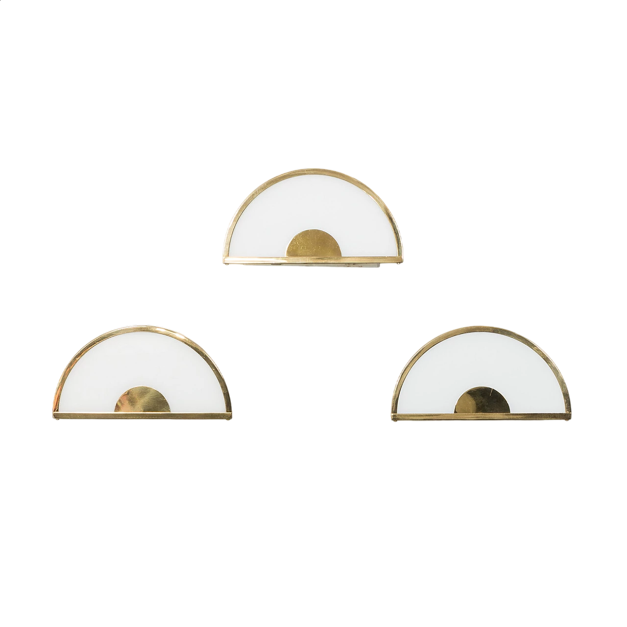 3 Wall lights in glass and brass by Zero Quattro Milano, 1970s 9