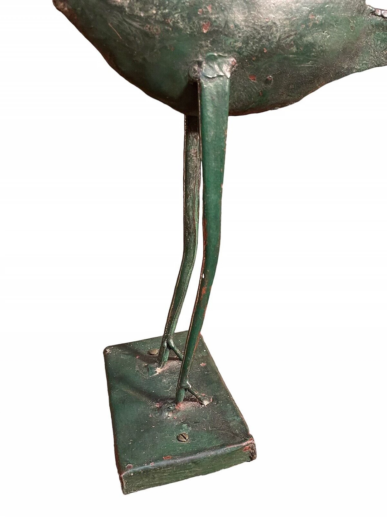 Airone, scultura in metallo laccato verde su base in legno 6
