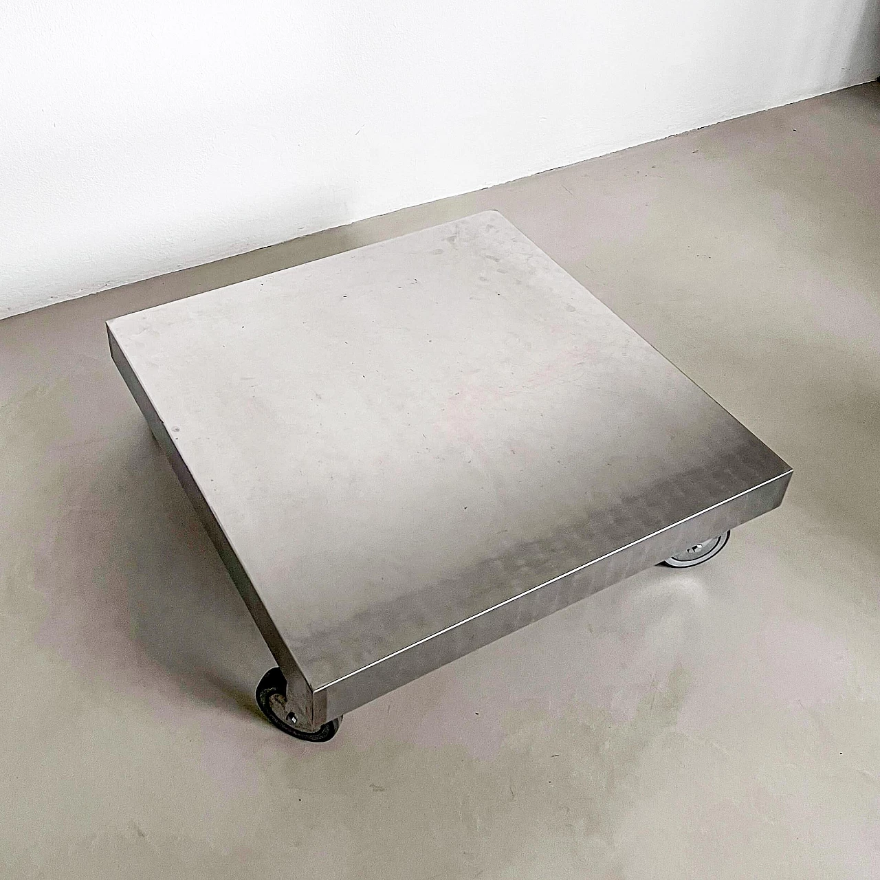 Square stainless steel coffee table with wheels, 1990s 6