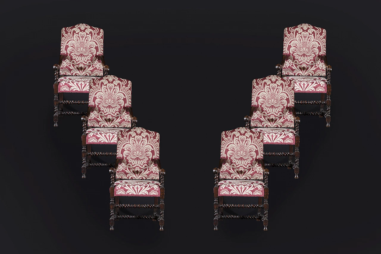 6 Walnut spool armchairs, 17th century 9