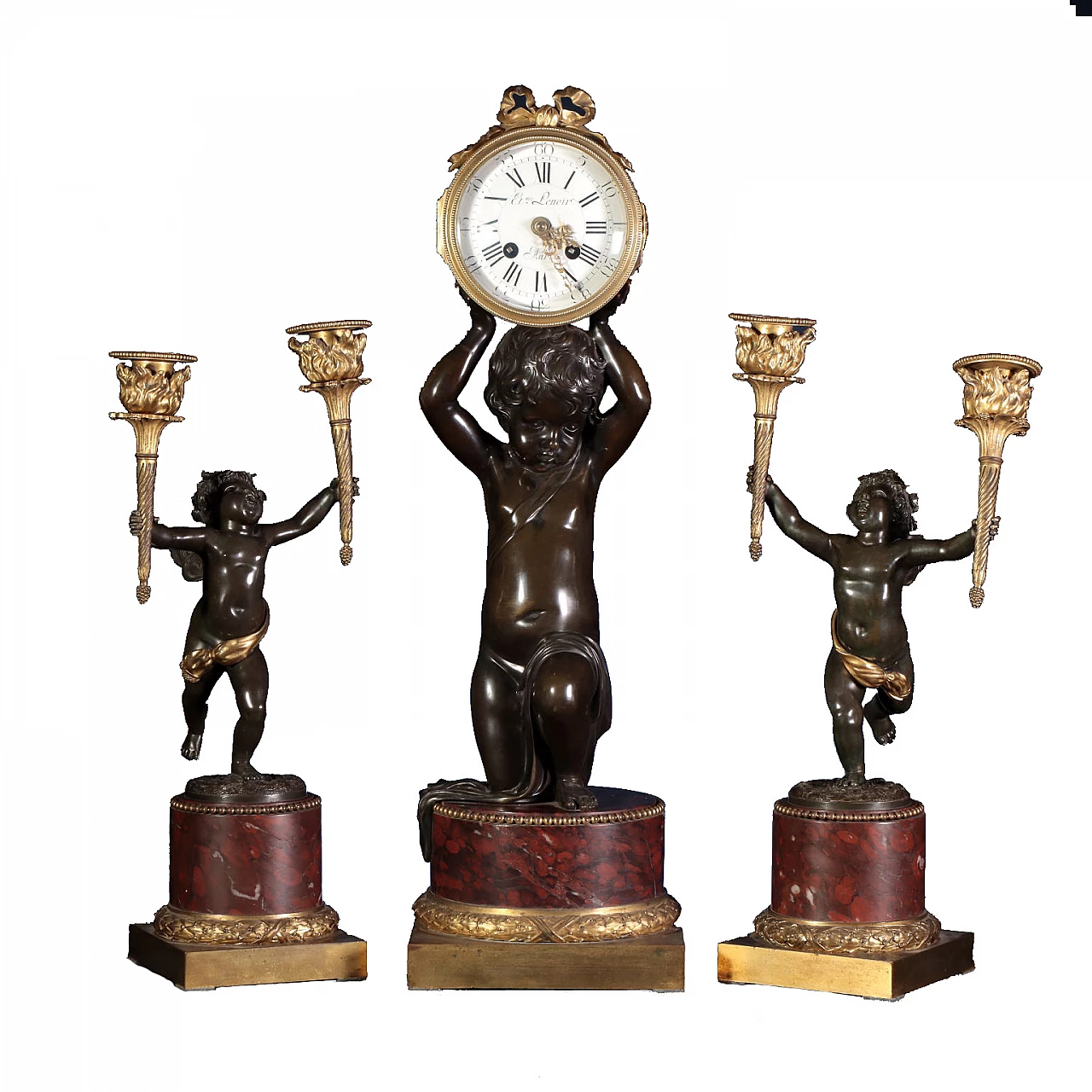 Triptych with clock and pair of candelabra attributed to Etienne Lenoir - Henry Dasson, 19th century 1