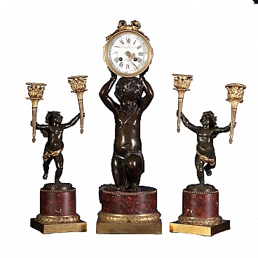 Triptych with clock and pair of candelabra attributed to Etienne Lenoir - Henry Dasson, 19th century