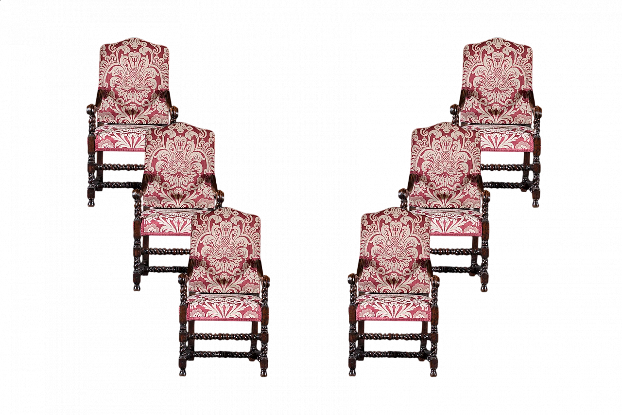 6 Walnut spool armchairs, 17th century 10