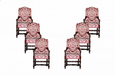 6 Walnut spool armchairs, 17th century