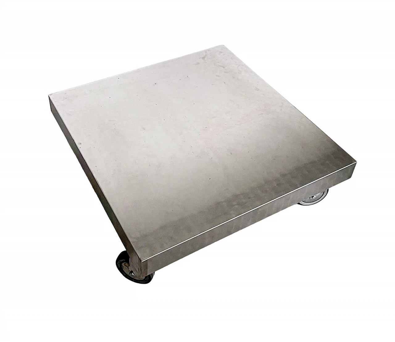 Square stainless steel coffee table with wheels, 1990s 7