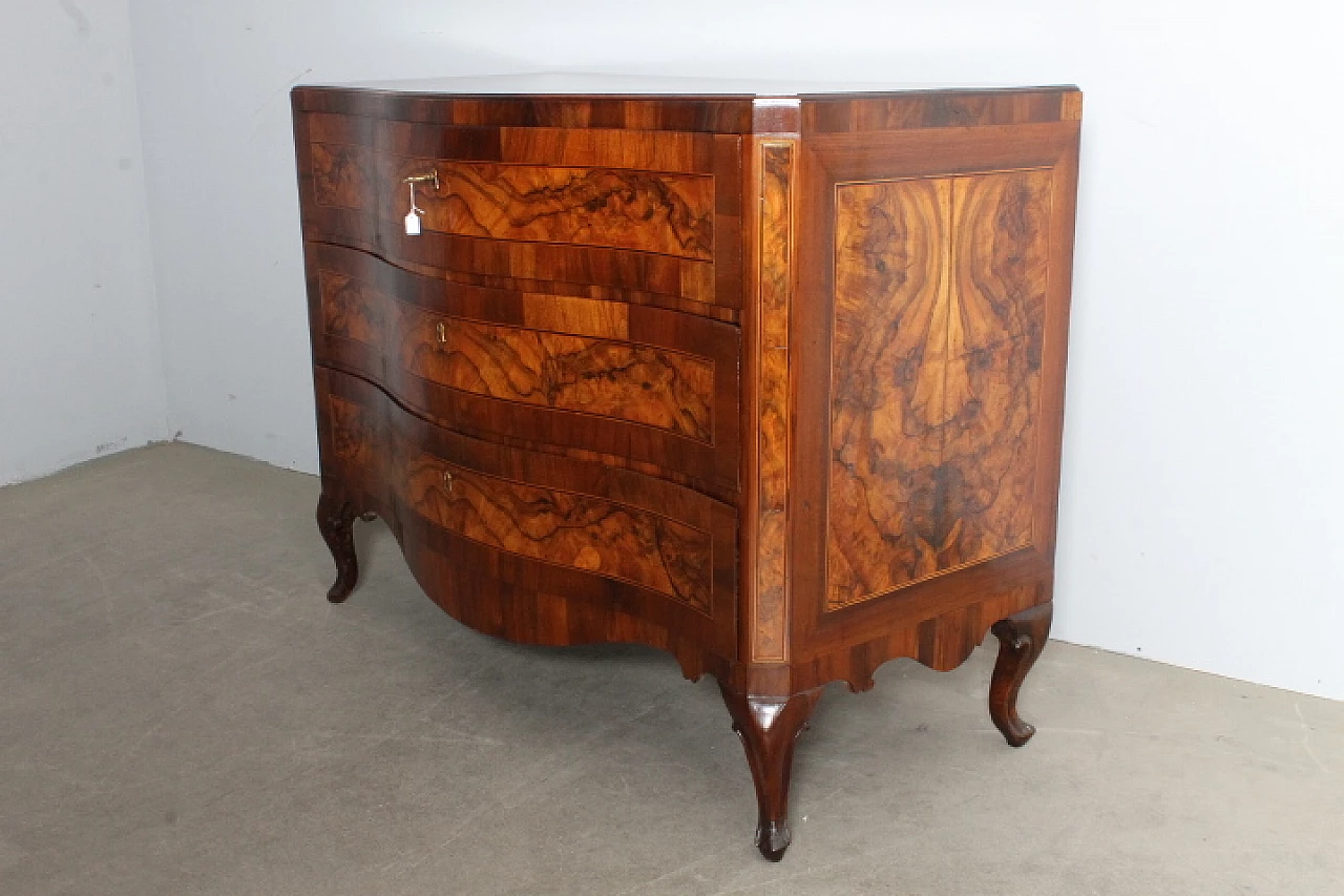 Louis XV chest of drawers in walnut, olive, maple and ebony, 1750 7