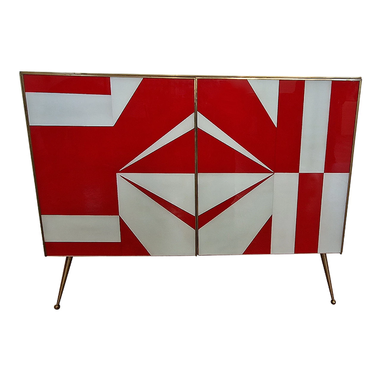 Sideboard with red and white glass doors, 1990s 1