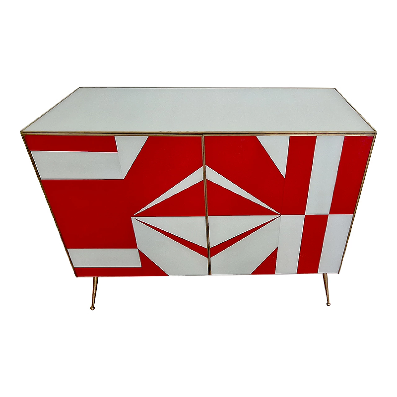 Sideboard with red and white glass doors, 1990s 2