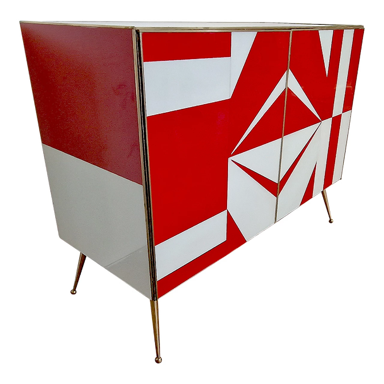 Sideboard with red and white glass doors, 1990s 3