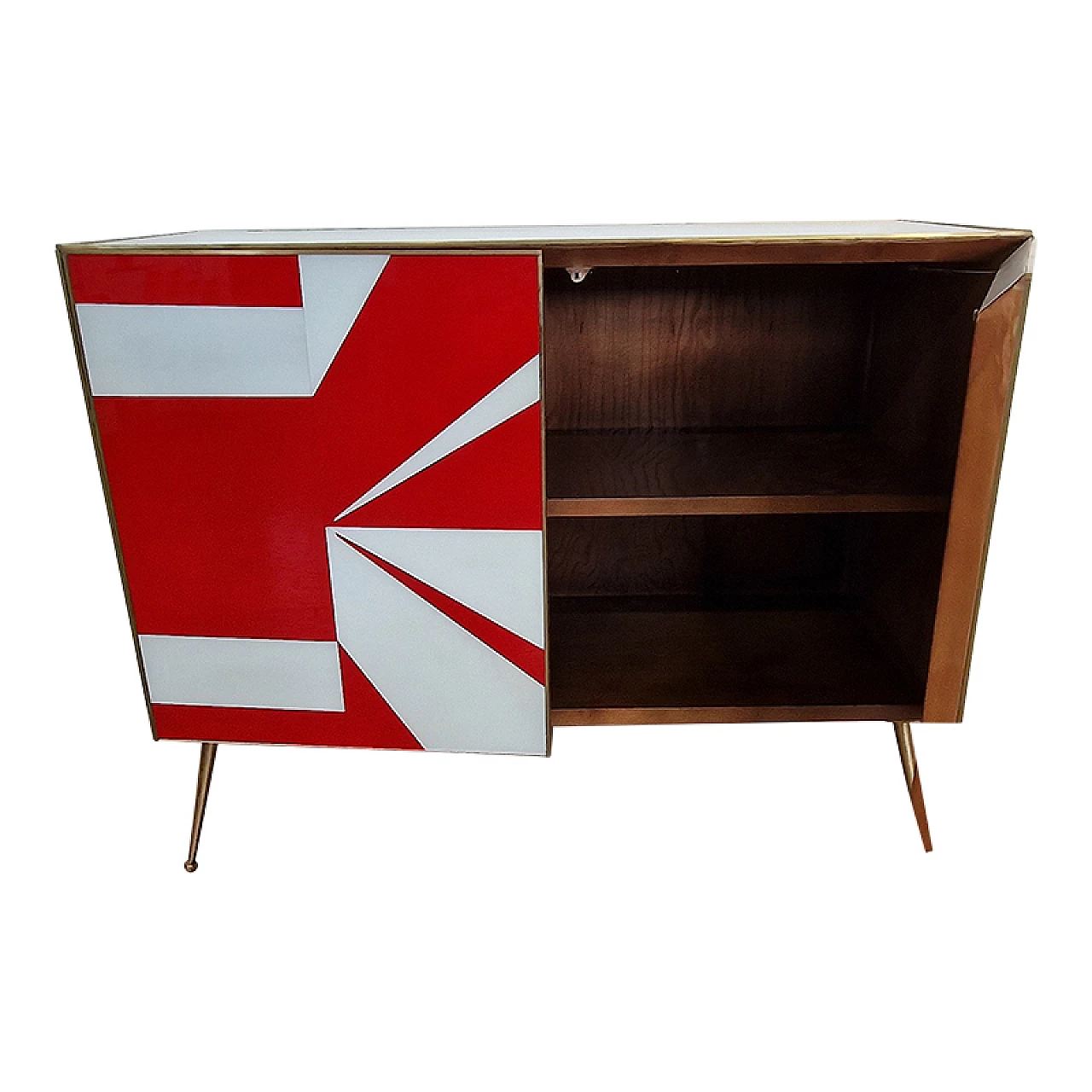 Sideboard with red and white glass doors, 1990s 5