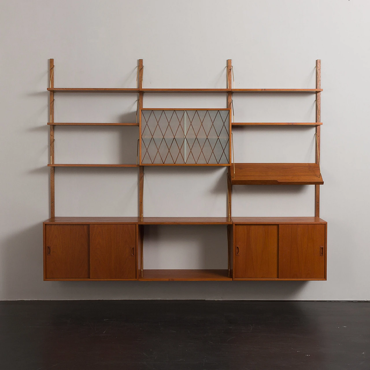 Modular teak hanging bookcase in the style of P. Cadovius, 1960s 8