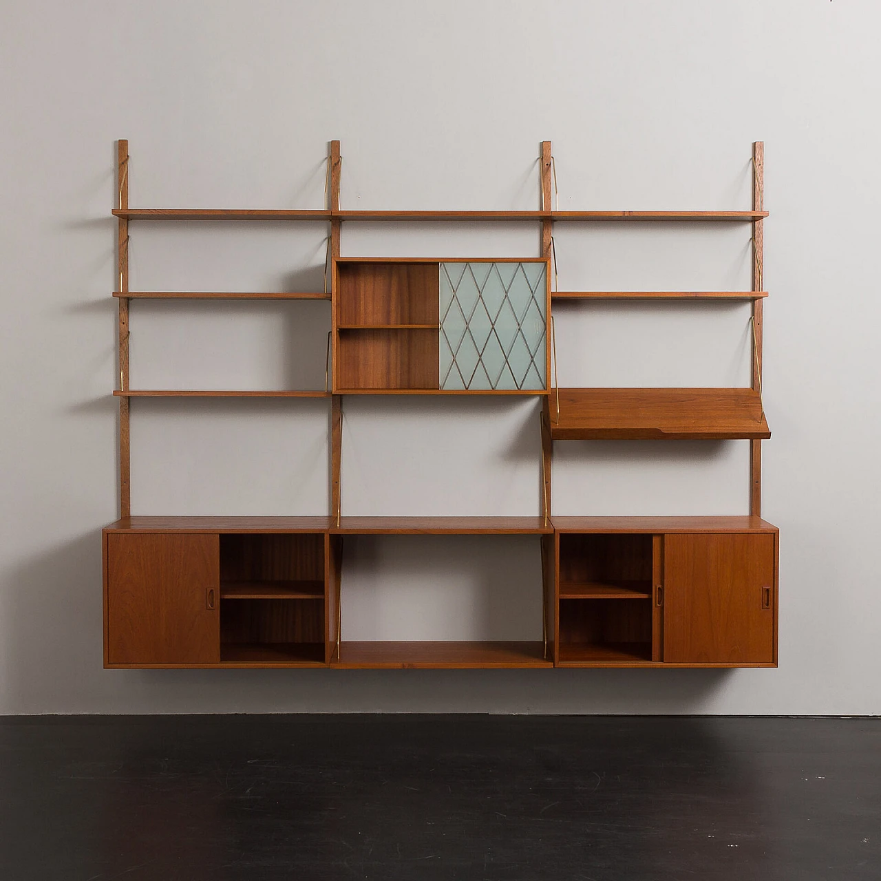 Modular teak hanging bookcase in the style of P. Cadovius, 1960s 9