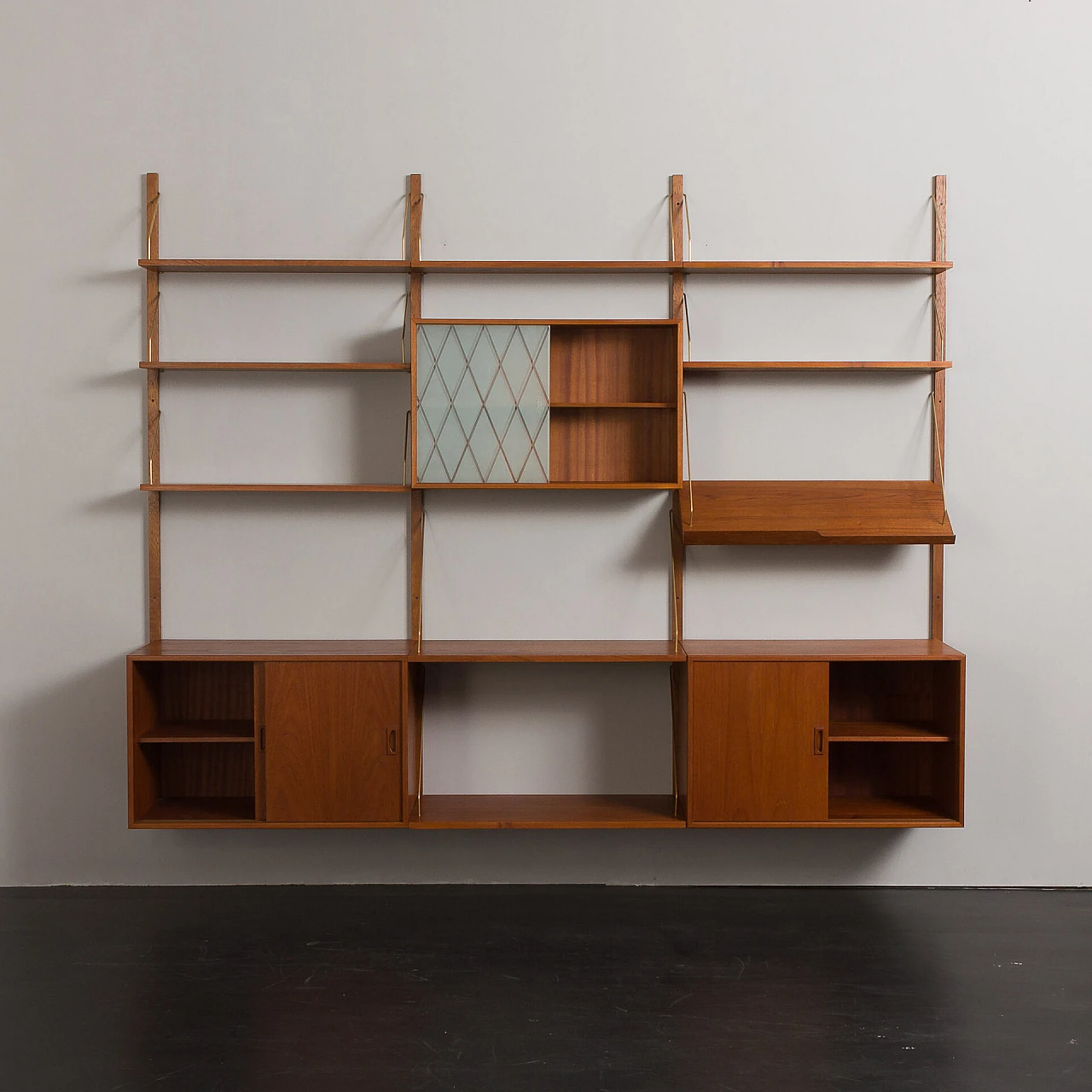 Modular teak hanging bookcase in the style of P. Cadovius, 1960s 10