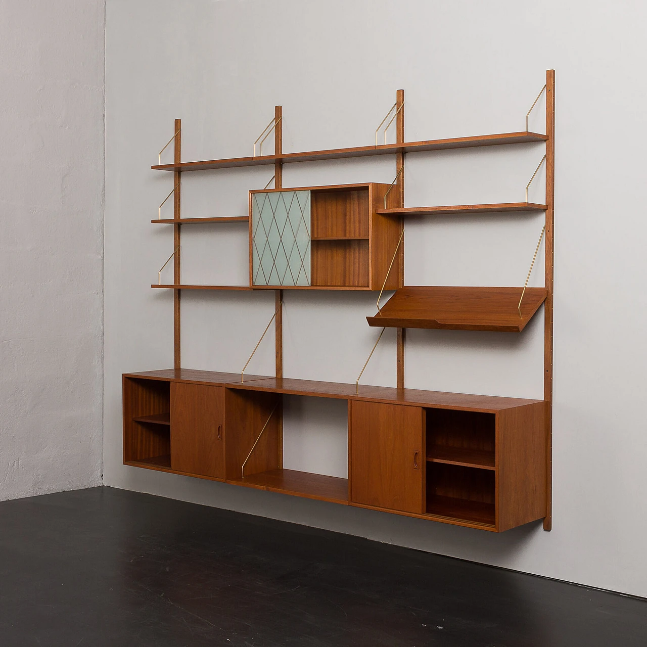 Modular teak hanging bookcase in the style of P. Cadovius, 1960s 11