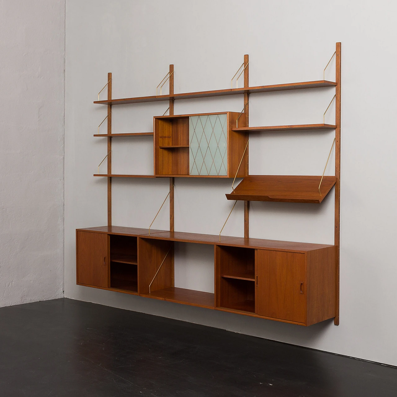 Modular teak hanging bookcase in the style of P. Cadovius, 1960s 12