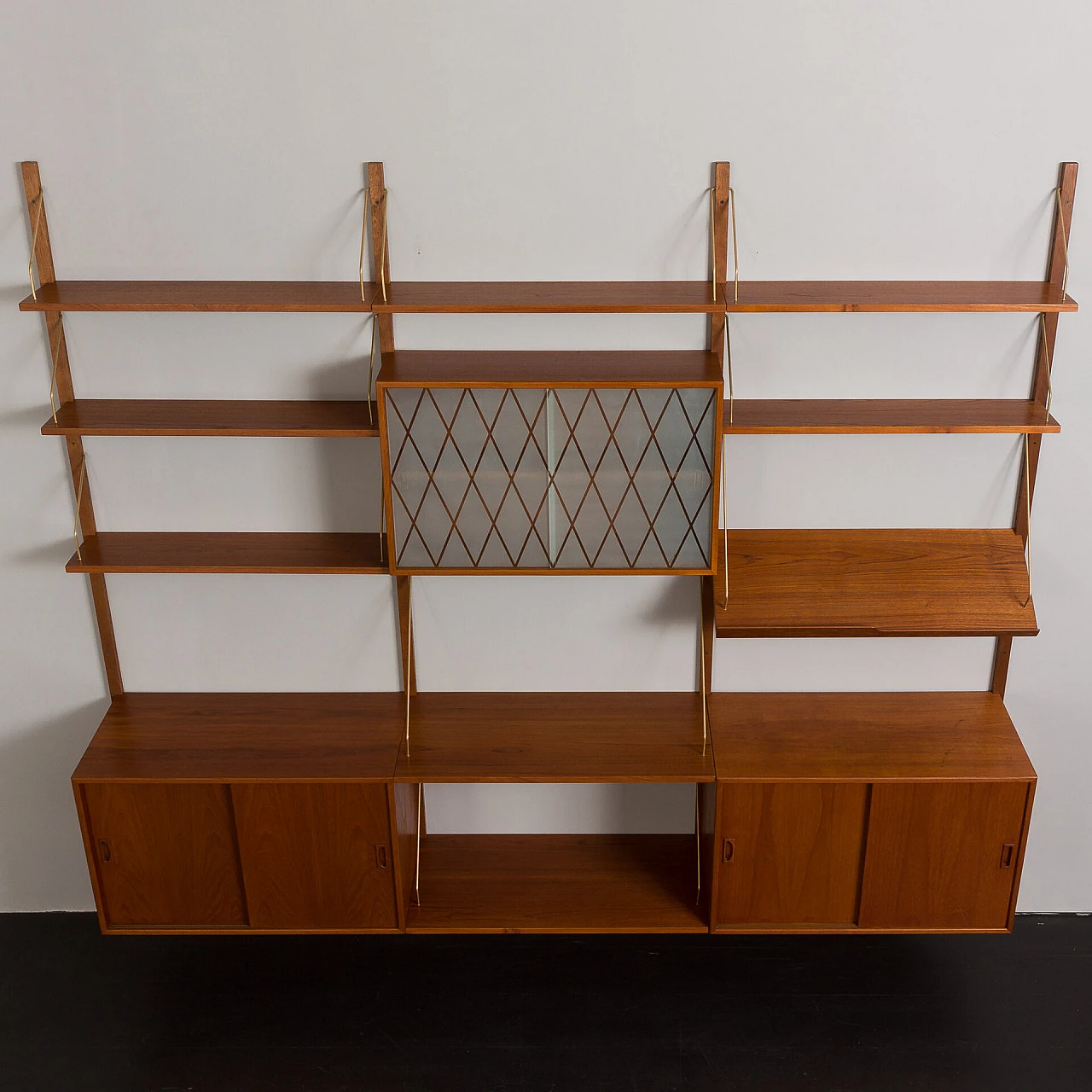 Modular teak hanging bookcase in the style of P. Cadovius, 1960s 13