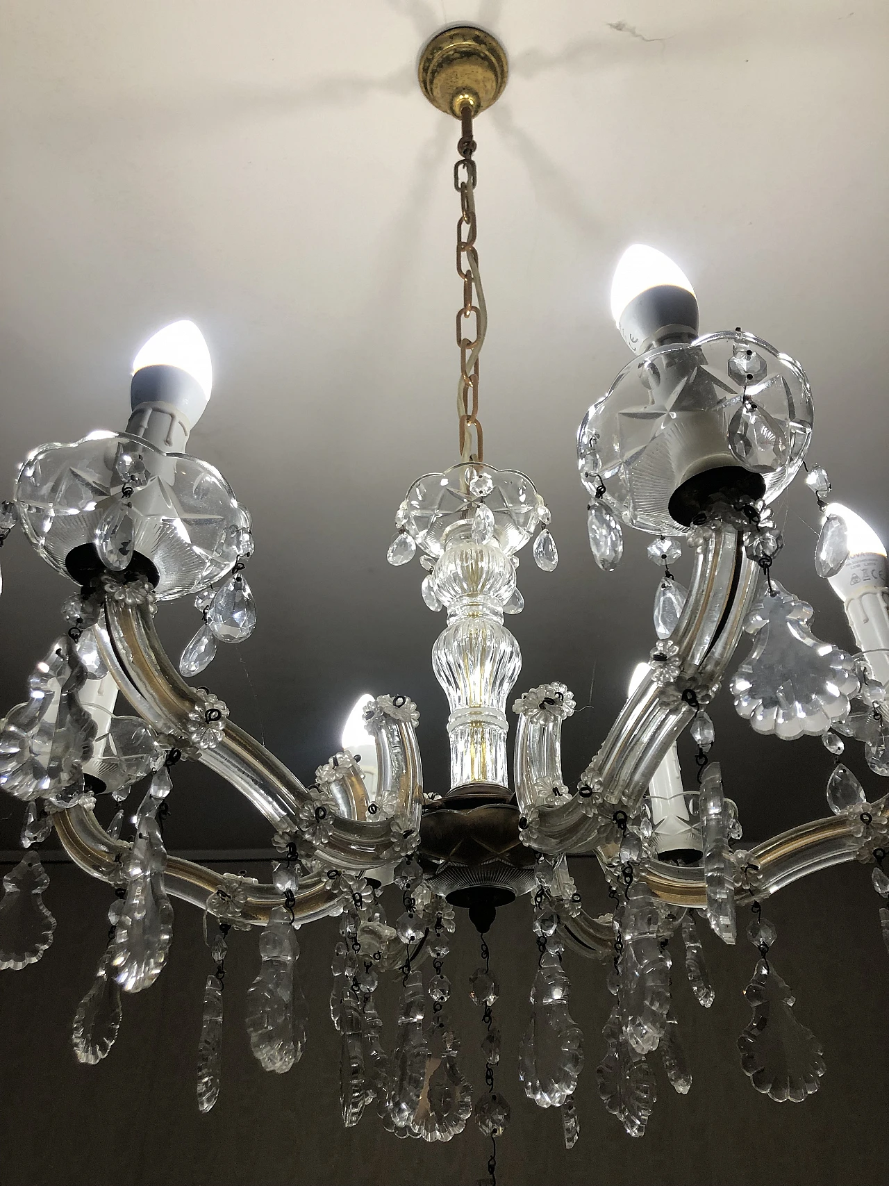 Maria Theresa style glass and brass chandelier, 1970s 4