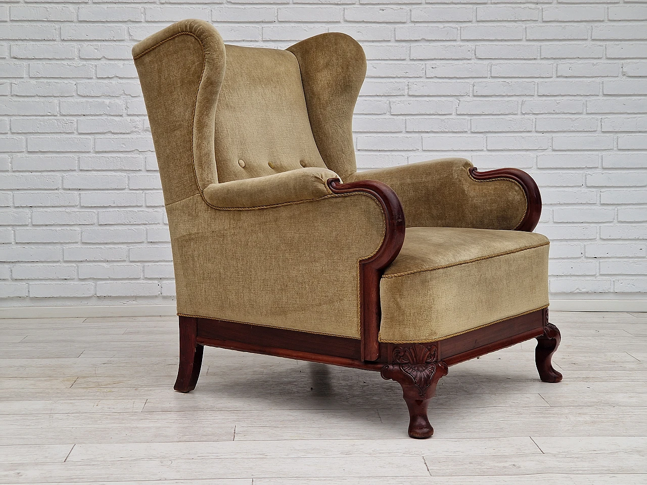 Danish teak and velvet armchair, 1950s 1