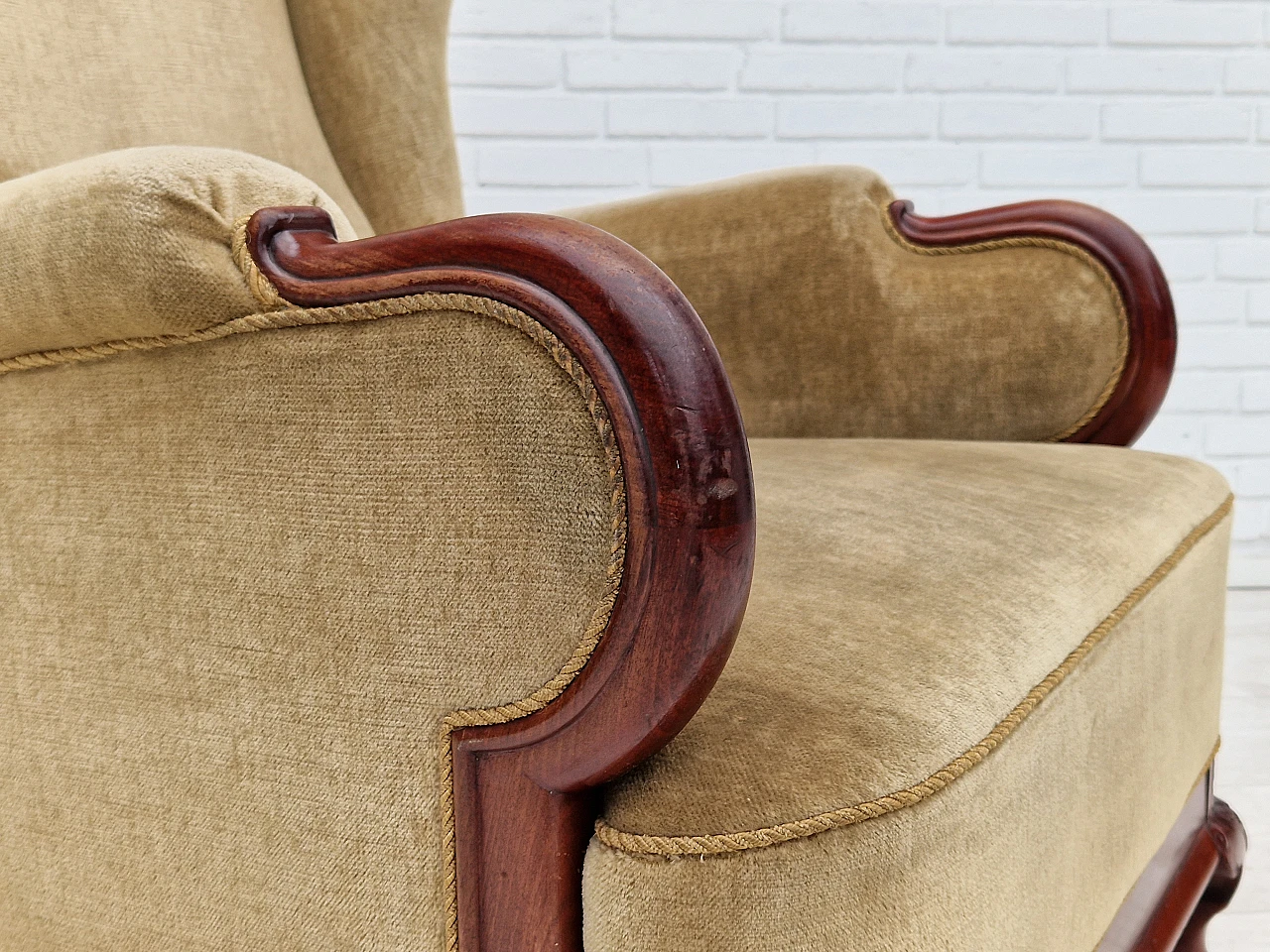 Danish teak and velvet armchair, 1950s 2