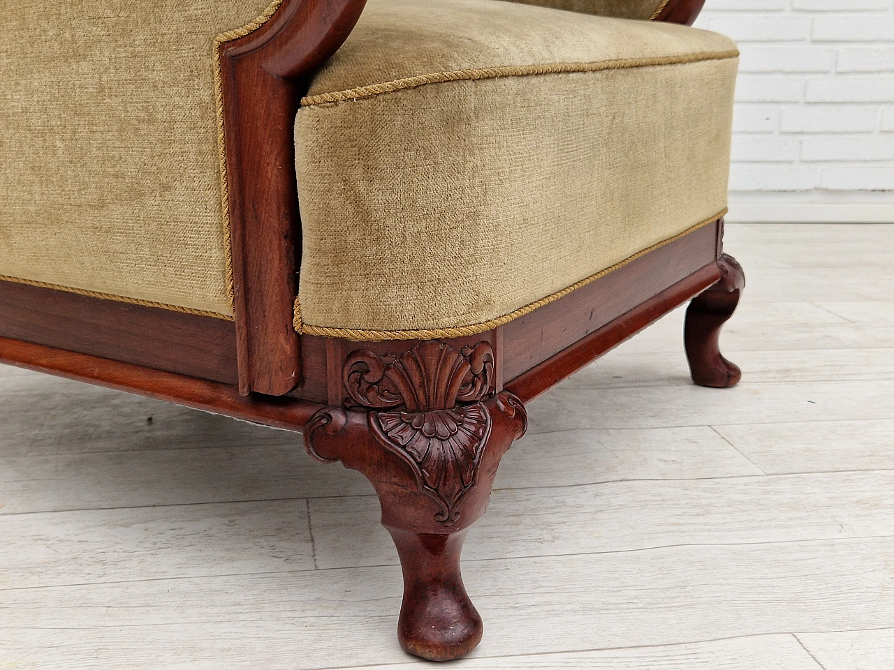 Danish teak and velvet armchair, 1950s 3