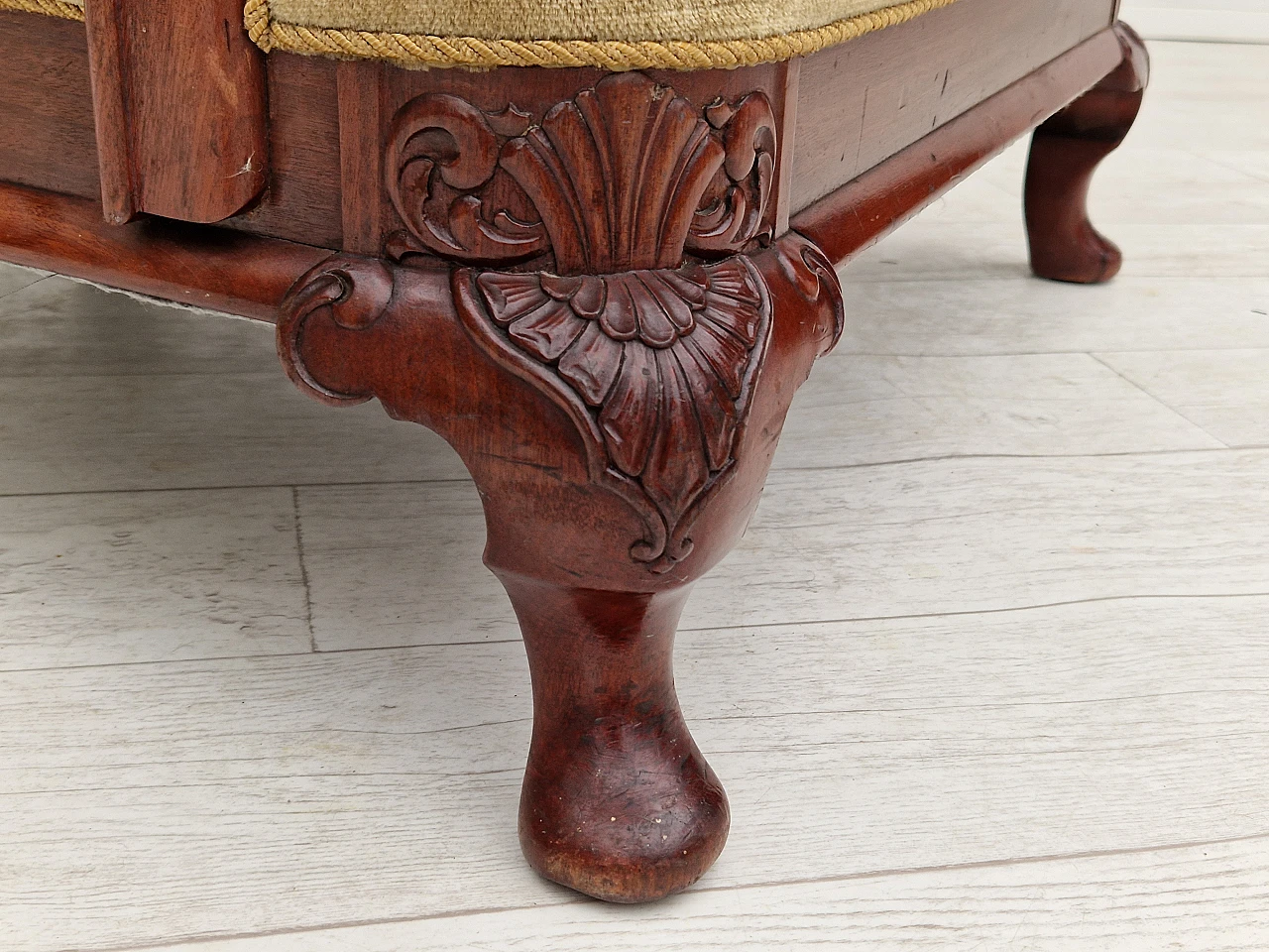 Danish teak and velvet armchair, 1950s 4