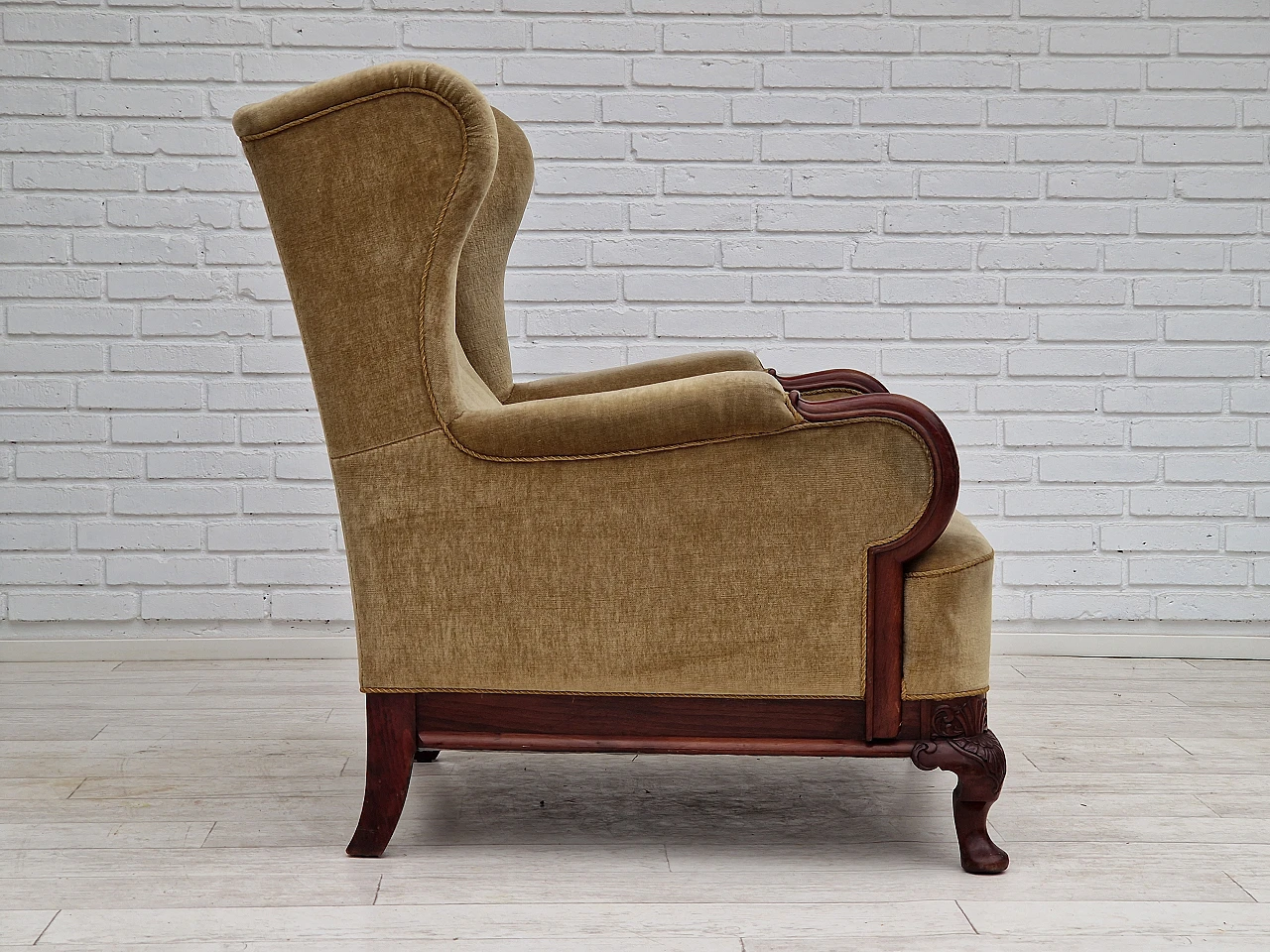 Danish teak and velvet armchair, 1950s 7