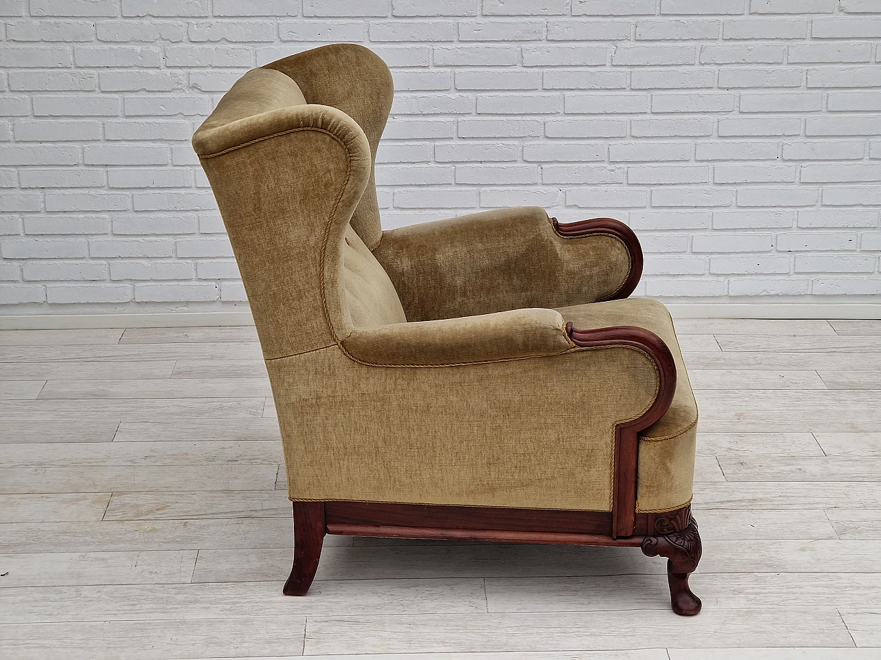 Danish teak and velvet armchair, 1950s 8