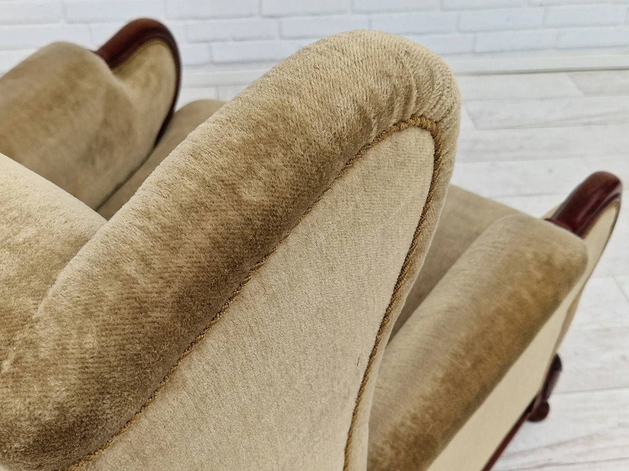 Danish teak and velvet armchair, 1950s 10