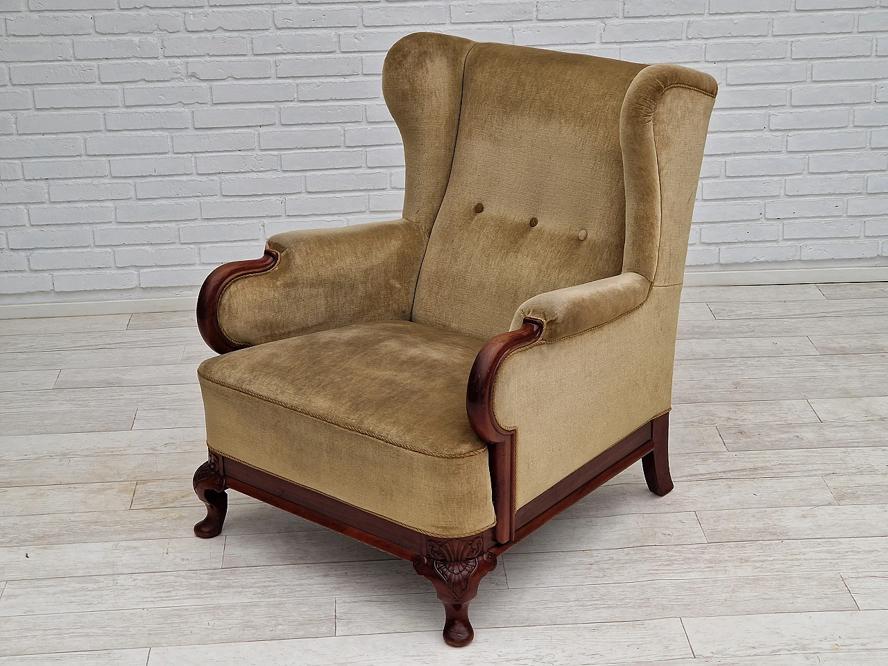 Danish teak and velvet armchair, 1950s 16