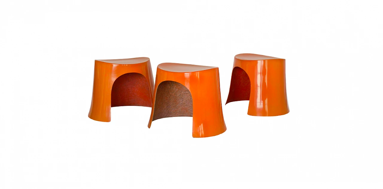 3 Orange fiberglass stools by Nanna Ditzel, 1969 1
