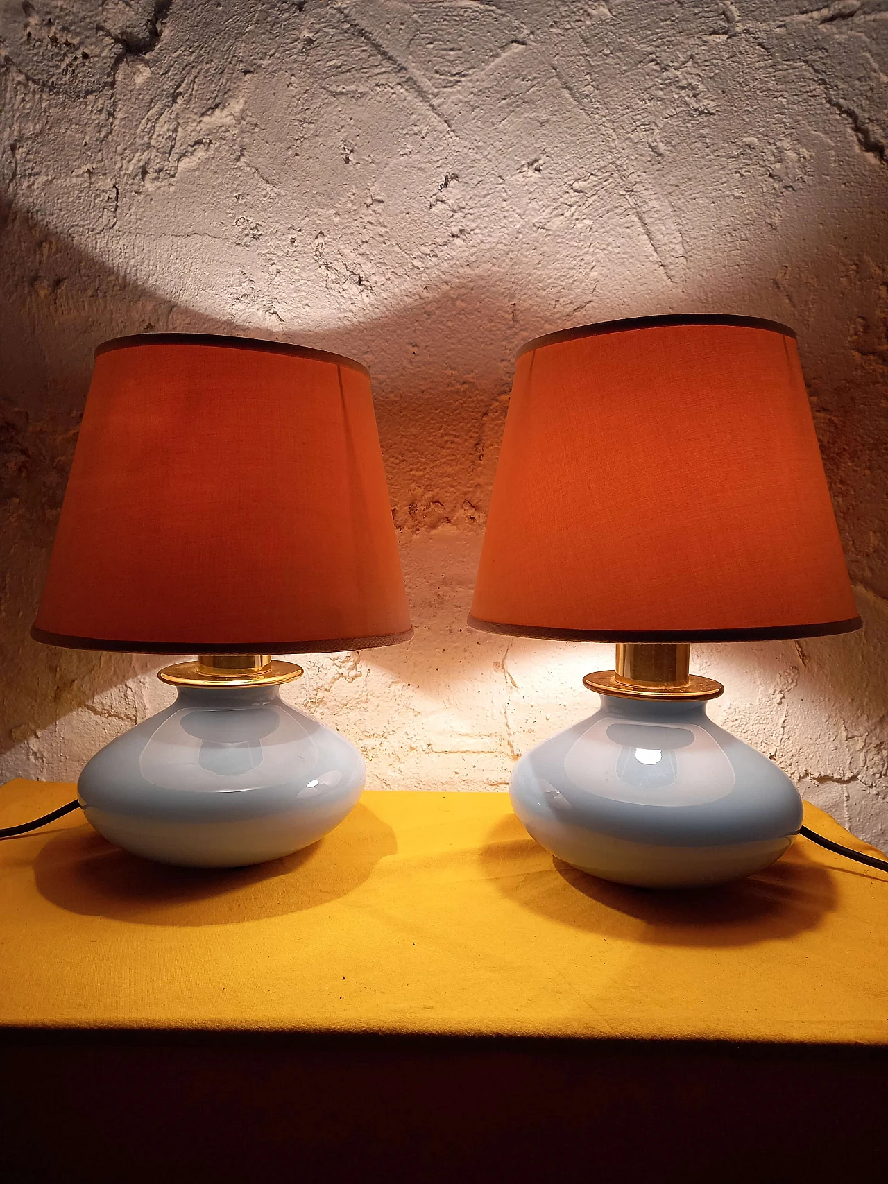 Pair of glass and brass table lamps for VeArt, 1989 3