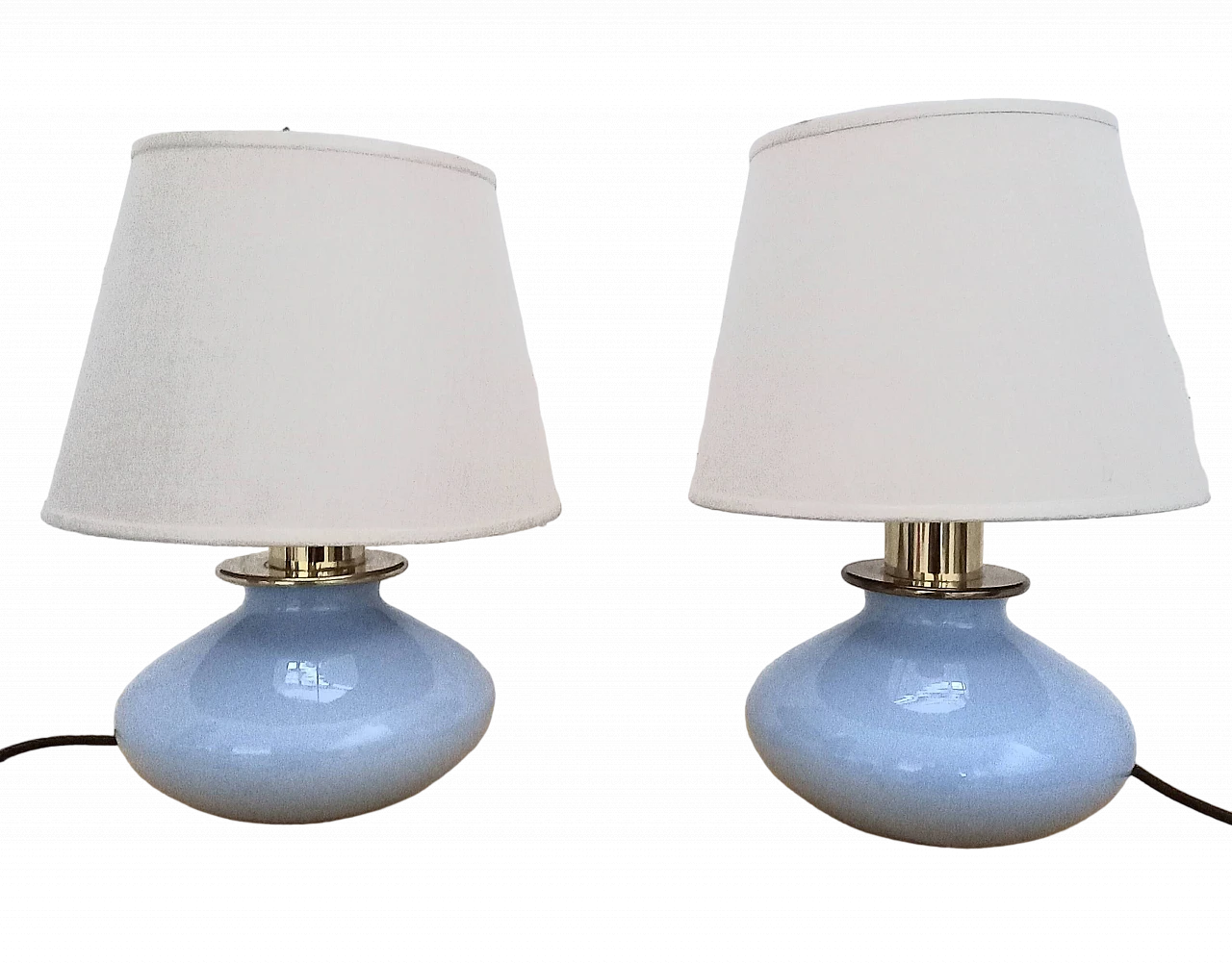 Pair of glass and brass table lamps for VeArt, 1989 6