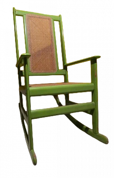 Acid green wood and Vienna straw rocking chair, 1970s