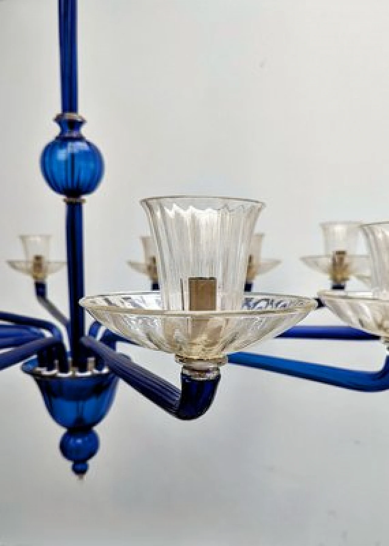 Chandelier with 12 lights in blue murano glass from Venini, 1985 4