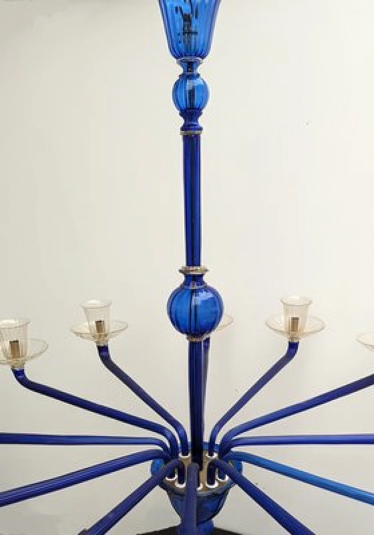 Chandelier with 12 lights in blue murano glass from Venini, 1985 7