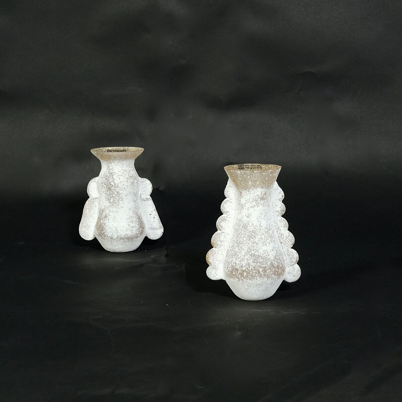 Pair of scavo glass vases by V. Rigattieri for Seguso, 1970s 12