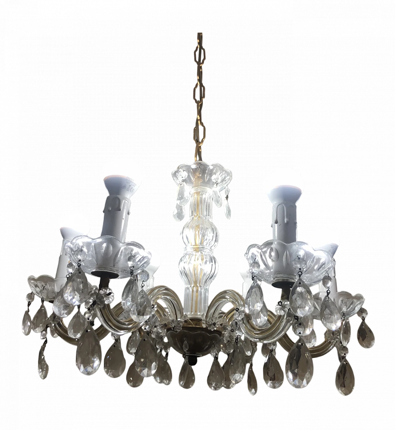 Maria Theresa style glass and brass chandelier, 1970s 5