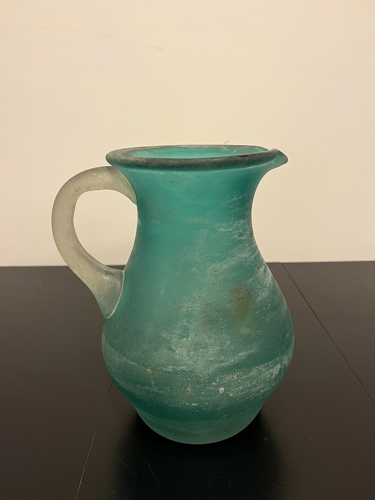 Teal glass pitcher 1