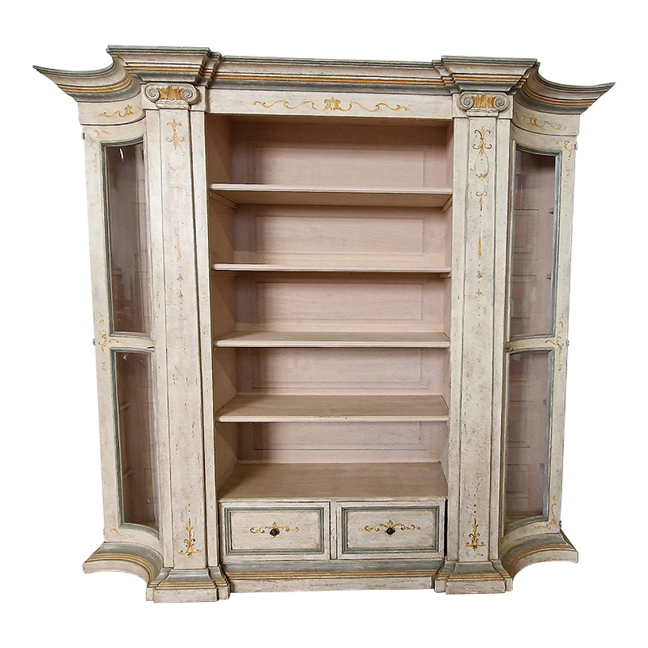 Laquered wooden bookcase with shelves and side doors, 1970s 1