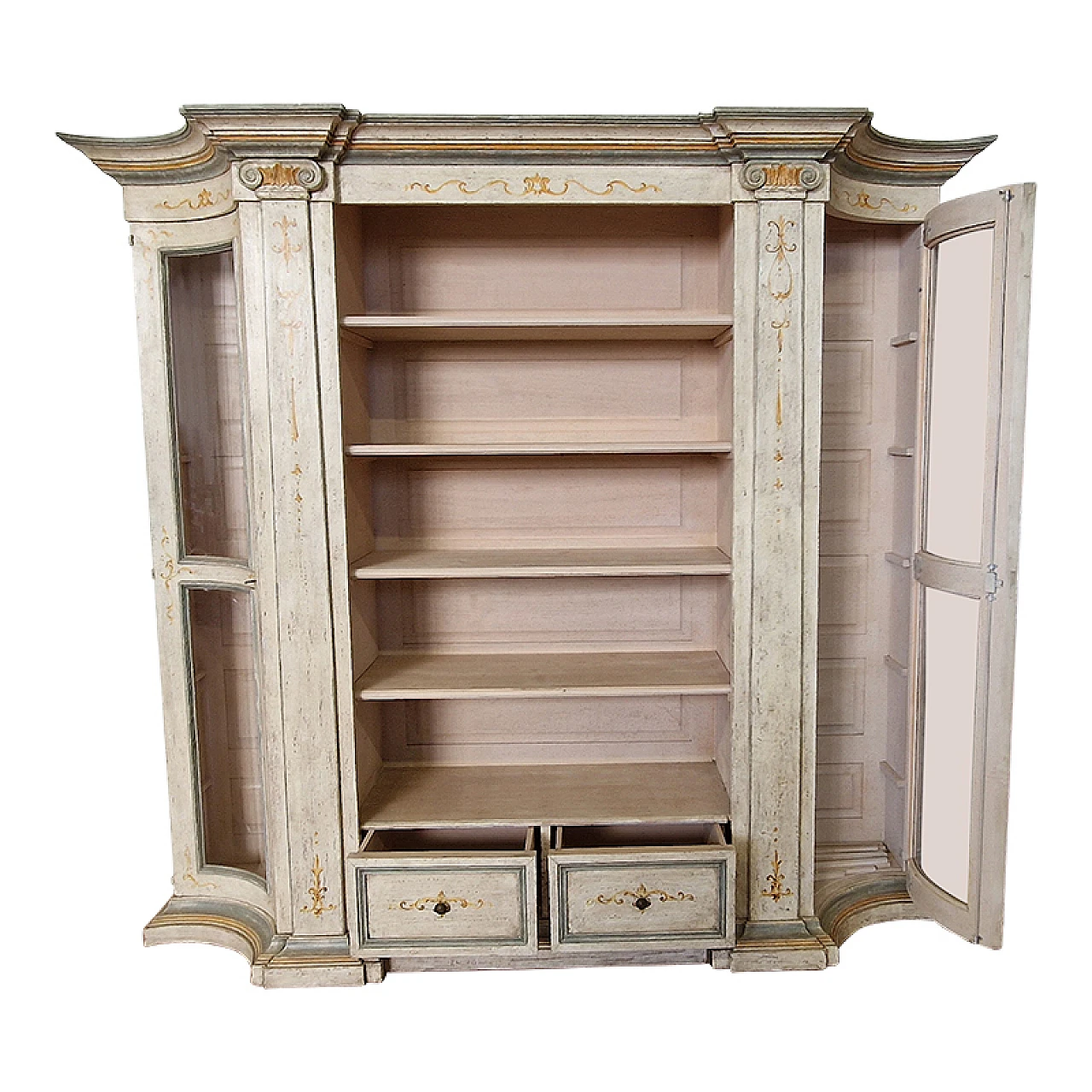 Laquered wooden bookcase with shelves and side doors, 1970s 6