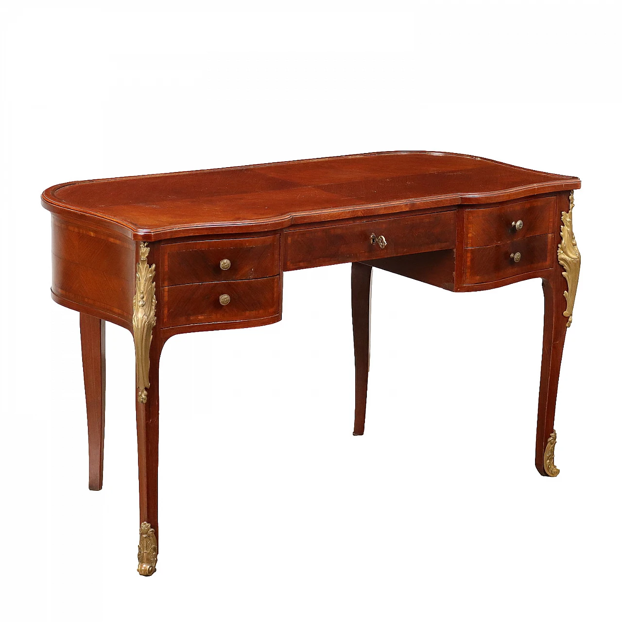 Mahogany writing desk with wavy feet and drawers 1