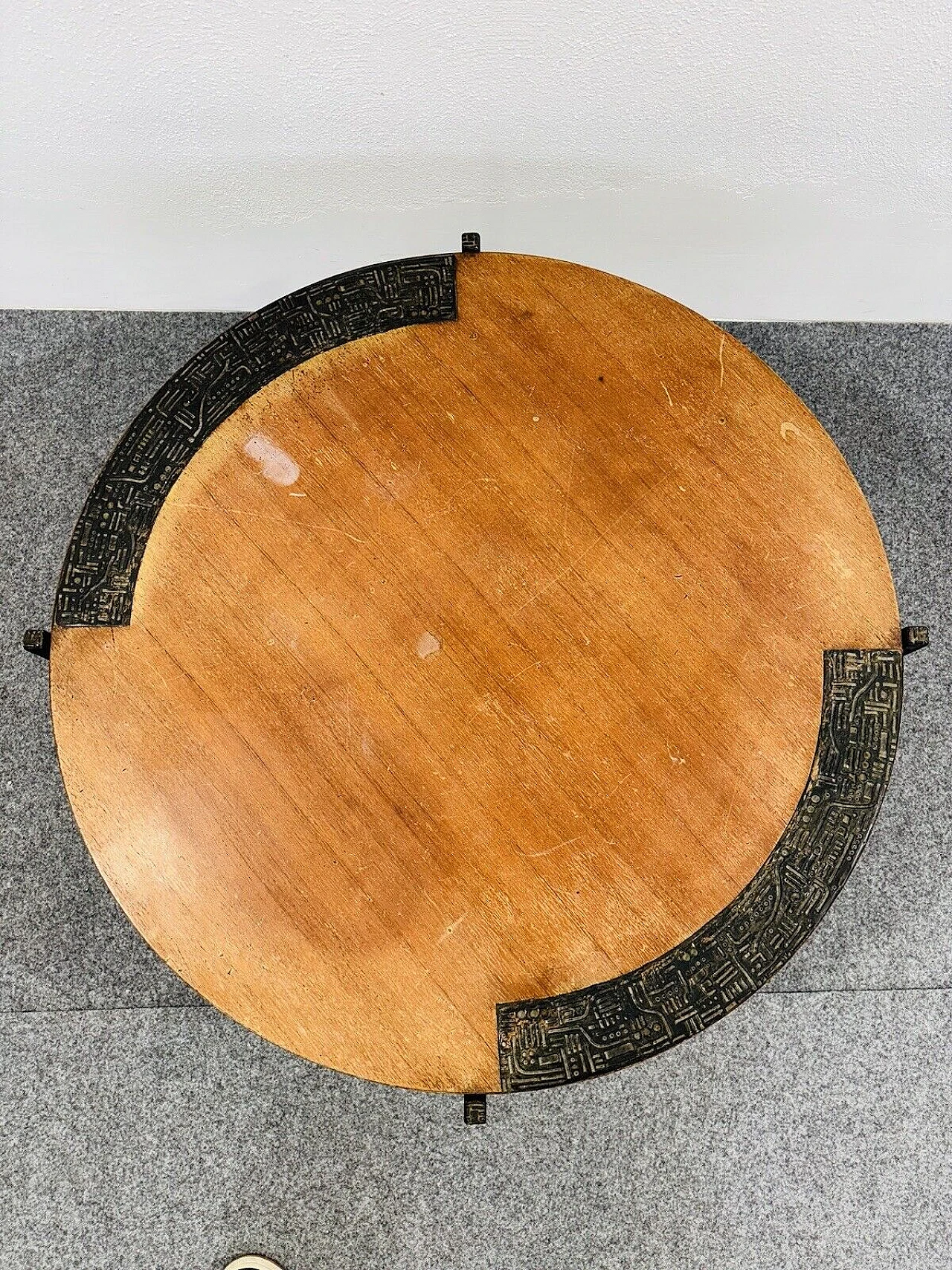 Round metal and wood coffee table by Silvio Cavatorta, 1960s 3